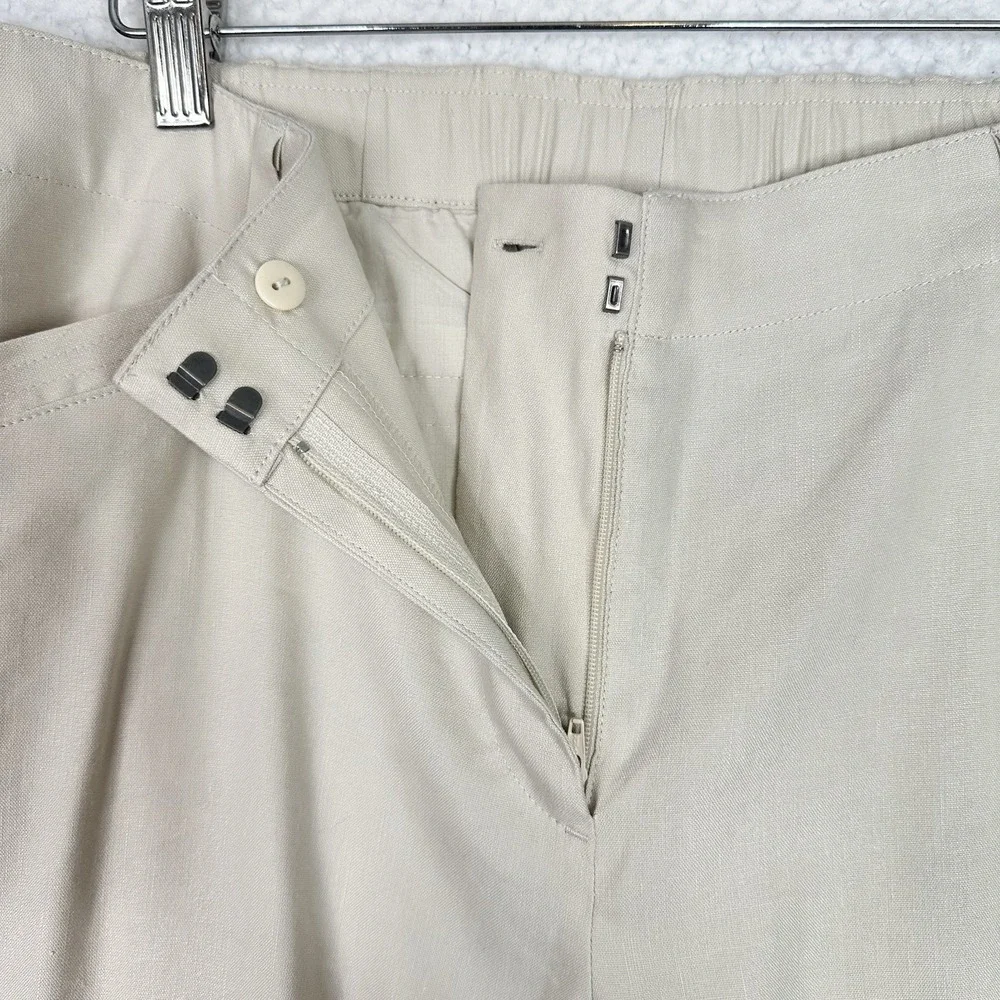 J‎ Jill Linen Stretch Pants Womens 16 Beige Pull On Elastic Back Straight Leg
